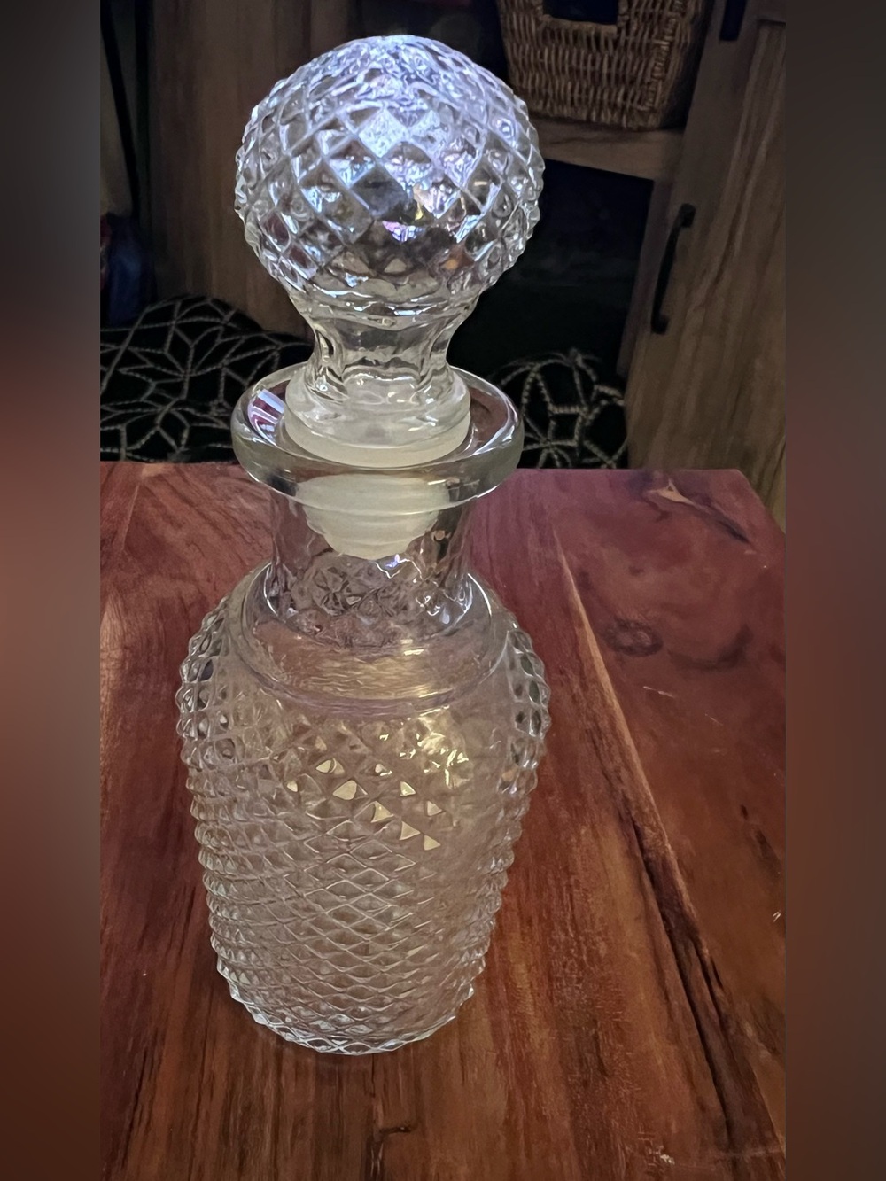 Vintage Avon Flavor Fresh Apothecary Decanter Diamond Glass Bottle Stopper 1970s